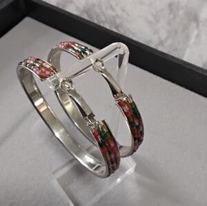 👜Beaded Hoop Earrings Silver Tone Colorful Seed Beads Dangle‎ Drop
